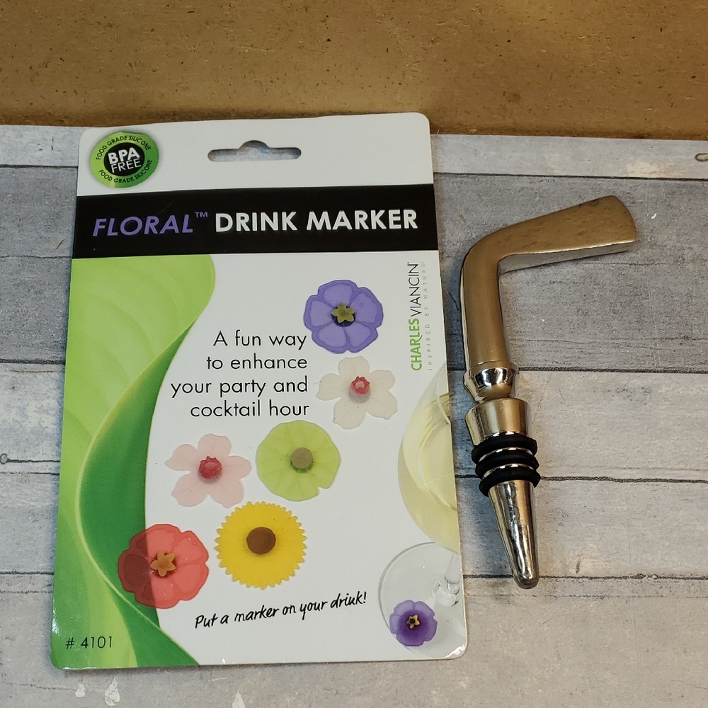 Floral Drink Marker Set with Wine Bottle Cork